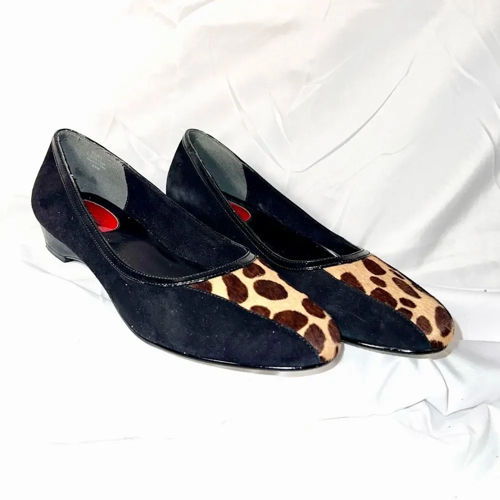 J Renee suede flats animal print insert‎ patent leather accent size 6.5